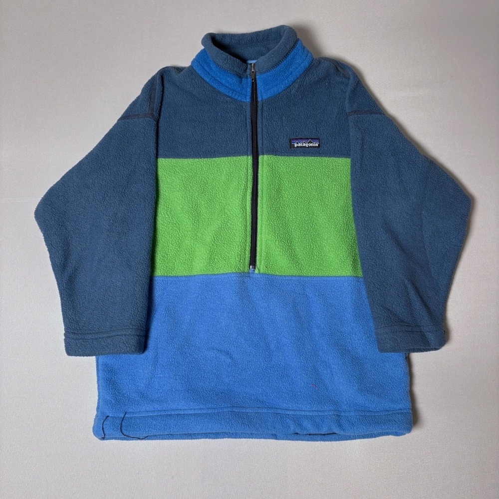 Patagonia Kids Large Vintage Fleece Pullover Blue Green Colorblock